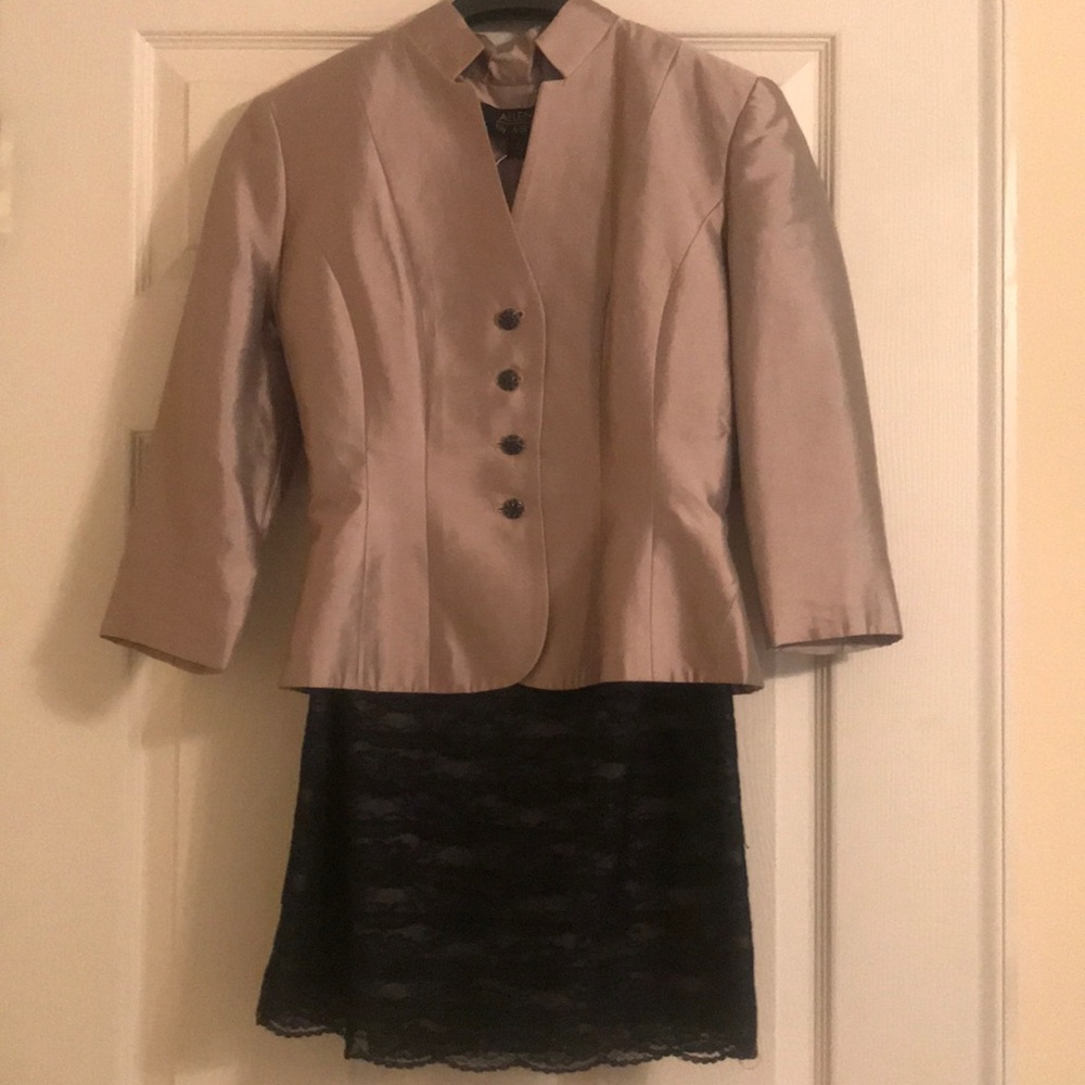 Satin & Lace Suit with Jeweled Buttons